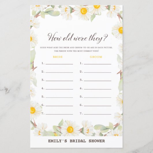 春デイジーフラワーブライダルシャワーゲームプリント (正面)