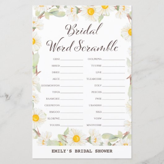 春デイジーフラワーブライダルシャワーゲームプリント (正面)