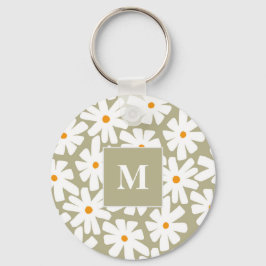 春デイジーフローラレトロパターンセージ緑 キーホルダー