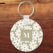 春デイジーフローラレトロパターンセージ緑 キーホルダー (正面)