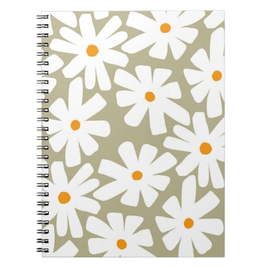 春デイジーフローラレトロパターンセージ緑 ノートブック (正面)