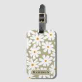 春デイジーフローラレトロパターンセージ緑 ラゲッジタグ (正面縦)