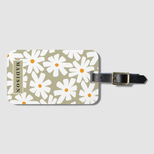 春デイジーフローラレトロパターンセージ緑 ラゲッジタグ (正面横)