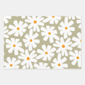 春デイジーフローラレトロパターンセージ緑 ラッピングペーパーシート (正面2)