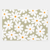 春デイジーフローラレトロパターンセージ緑 ラッピングペーパーシート (正面)