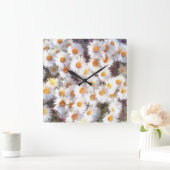 春デイジーワイルドフラワー水彩 スクエア壁時計 (ホーム)