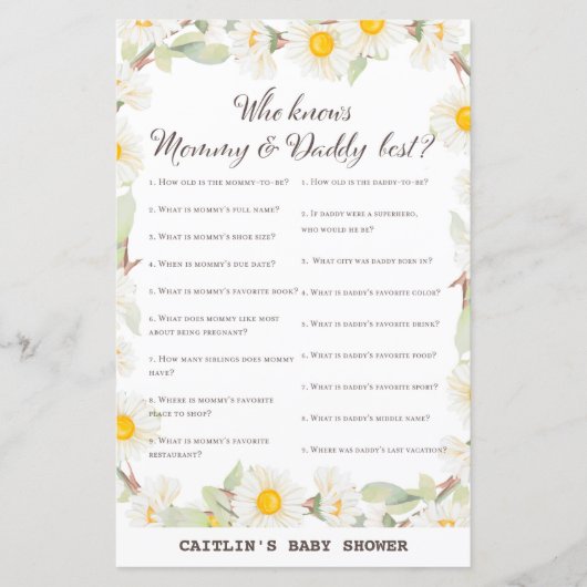 春デイジー花赤ちゃんシャワーゲーム (正面)