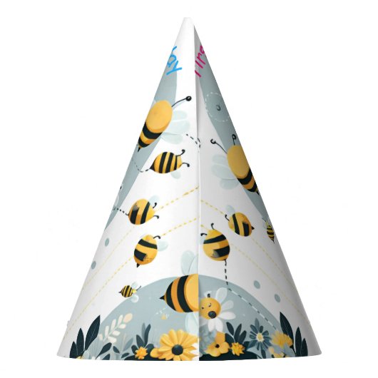 春デイジー黄色の最初の1日bee誕生日 パーティーハット (裏面)