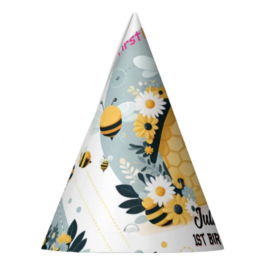 春デイジー黄色の最初の1日bee誕生日 パーティーハット (左)