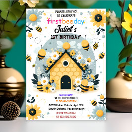 春デイジー黄色の最初の1日bee誕生日 招待状