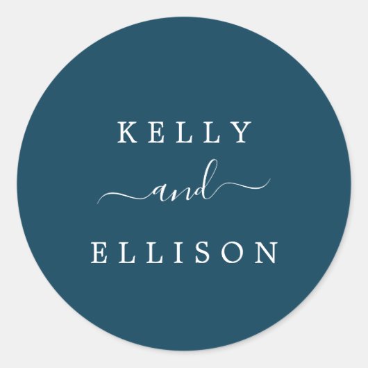 春ネイビーブルー結婚とホワイト封筒用シール ラウンドシール (正面)