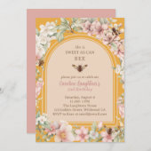 春ハニービーワイルドフラワーセカンド誕生日 招待状 (正面/裏面)
