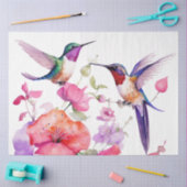 春ハミングバードと明るい色の花 薄葉紙 (クラフト)