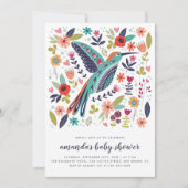 春ハミングバードピンクフローラベビーガールシャワー 招待状 (正面)