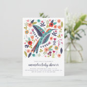 春ハミングバードピンクフローラベビーガールシャワー 招待状 (スタンド正面)