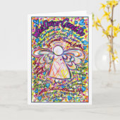 春ハートがんエンジェルグリーティングカード カード (黄色い花)