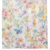 春バスルームの装飾、ワイルドフラワーと蝶 シャワーカーテン (正面)