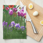 春バタフライフラワーガーデン キッチンタオル (四つ折り)