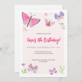 春バタフライ子供の誕生日招待状 招待状 (正面/裏面)