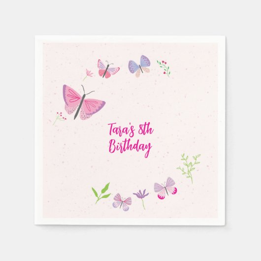 春バタフライ誕生日ナプキンス スタンダードカクテルナプキン (正面)