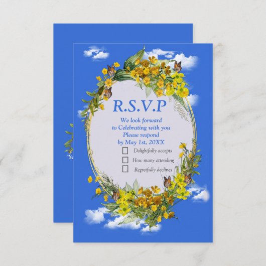 春バターカップ花 出欠カード (正面/裏面)