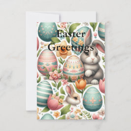 春バニーと花イースター サンキューカード