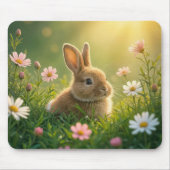 春バニーインワイルドフラワーメドウ マウスパッド (正面)