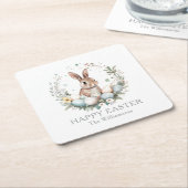 春バニーイースターエッグガーランドパーソナライズされた スクエアペーパーコースター (アングル)