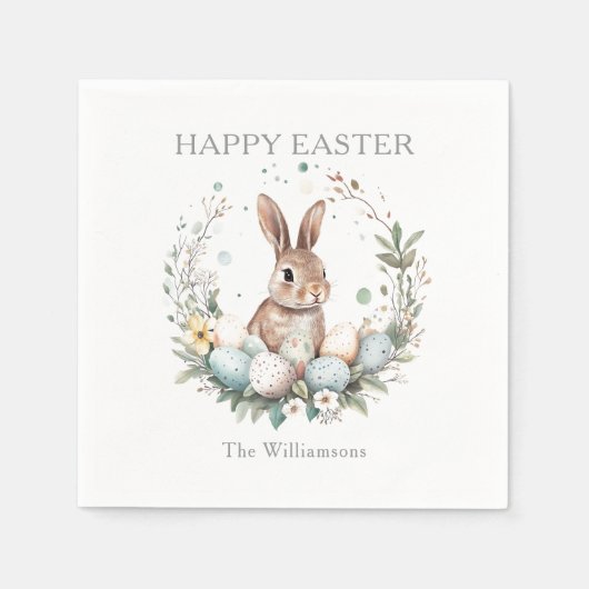春バニーイースターエッグガーランドパーソナライズされた スタンダードカクテルナプキン (正面)