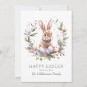 春バニーイースターエッグリース パーソナライズされた シーズンカード (正面)