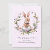 春バニーイースターエッグリース パーソナライズされた シーズンカード (正面)
