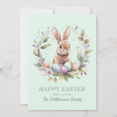 春バニーイースターエッグリース パーソナライズされた シーズンカード (正面)