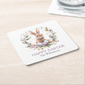 春バニーイースターエッグリース パーソナライズされた スクエアペーパーコースター (アングル)