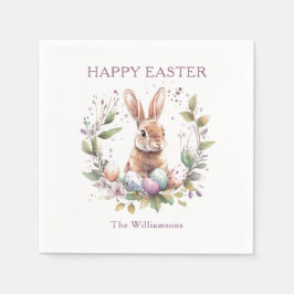 春バニーイースターエッグリース パーソナライズされた スタンダードカクテルナプキン