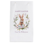 春バニーイースターエッグリース パーソナライズされた スモールペーパーバッグ (正面)