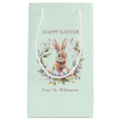 春バニーイースターエッグリース パーソナライズされた スモールペーパーバッグ (正面)