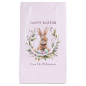 春バニーイースターエッグリース パーソナライズされた スモールペーパーバッグ (正面)