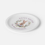 春バニーイースターエッグリース パーソナライズされた ペーパープレート (アングル)