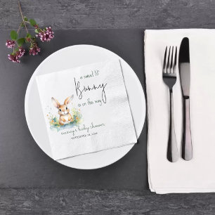 春バニーウォーターカラーニュートラルベビーシャワー スタンダードカクテルナプキン