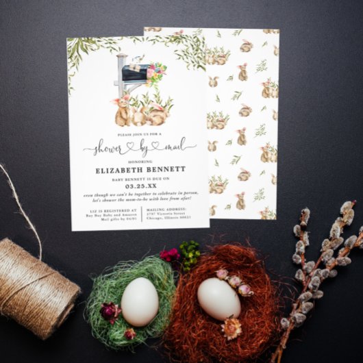 春バニーグリーンリー |メールによるベビーシャワー 招待状