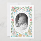 春バニーズバーズカタツムリの写真誕生 招待状 (正面)