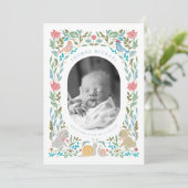 春バニーズバーズカタツムリの写真誕生 招待状 (スタンド正面)