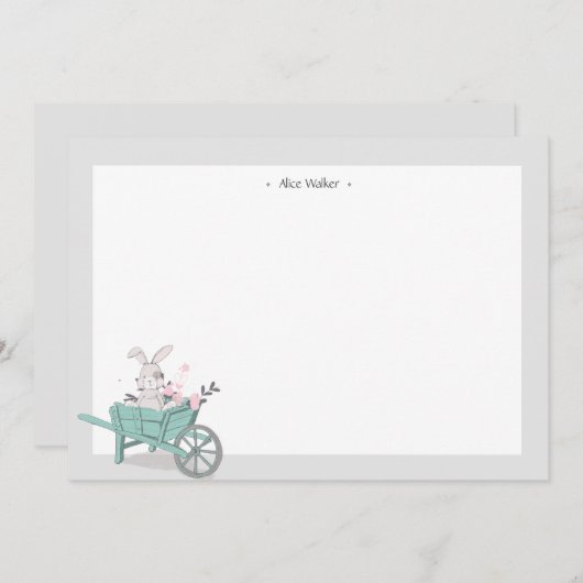 春バニーフローラモノグラム文具 ノートカード (正面/裏面)