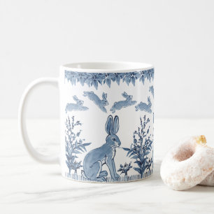 春バニーブルーホワイトラビットおもしろいパターンデルフト コーヒーマグカップ