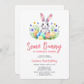 春バニーラビットイースターサード誕生日 招待状 (正面/裏面)
