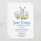 春バニーラビットイースターファースト誕生日 招待状 (正面/裏面)