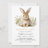 春バニーラビット |かわいいAny Age Girls誕生日 招待状 (正面)