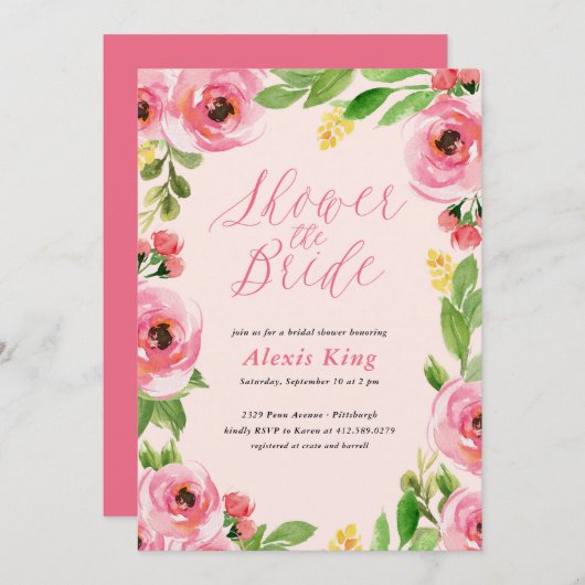 春バラフローラリースブライダルシャワー招待 招待状 (正面/裏面)