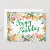 春バラ開花クローバーハッピーバースデー ポストカード (正面/裏面)