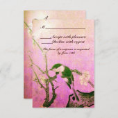 春バードオンフラワーツリーモノグラムピンクRSVP 出欠カード (正面/裏面)